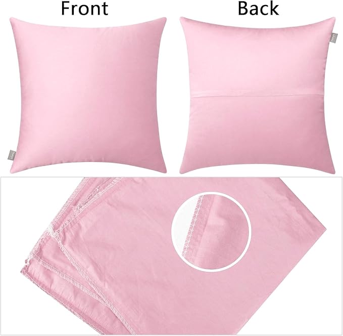 Thmyo 4-Pack 100% Cotton Comfortable Solid Decorative Throw Pillow Case Square Cushion Cover Pillowcases Blank Pillow Covers Valentines Day DIY Throw Pillowcase for Sofa Bed(22x22inch/55x55cm,Pink)