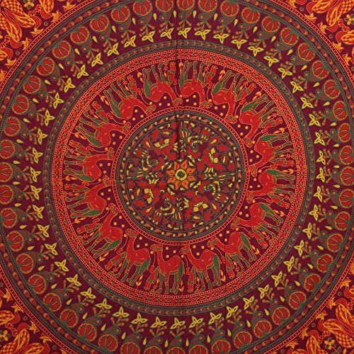 RAJRANG Large Twin Size Colorful Hippie Tapestries - Elephant Mandala Tapestry Bohemian Bedspread Ethnic Medallion Boho Dorm Decor Wall Hanging - Red - 84 X 54 Inches - size: 84"L x 54"W