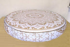 ICC Large Hippie Mandala Round Floor Pillow Cover Ottoman Pouf Cover Daybed Oversized Cotton Cushion Cover with Heavy Duty Zipper Seating Ottoman Poufs Dog-Pets Bed (White Gold Ombre, 35" Round)