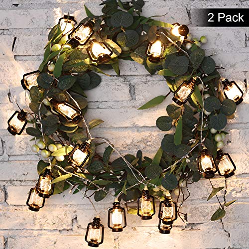 2 Set Lantern String Lights 9.8ft of 40 LED Lights Halloween Mini Lantern String Light Western Kerosene Light Rustic Vintage Christmas Decorative for Patio Home Garden Indoor Holiday Decoration(Black)