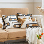Boho Tufted Throw Pillow Covers Braided Pillow Covers Farmhouse Pillow Covers with Embroidered Geometric Pattern Decorative for Couch Bed Living Room Outdoor (18"x18"Tufted-A)