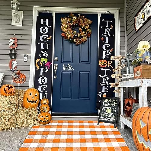 Bottalive Buffalo Plaid Outdoor Rugs, 3'x5' Orange and White Checkered Indoor/Outdoor Area Rug, Layering Rug for Hello/Welcome Door Mat, Washable Cotton Woven Farmhouse Mat for Fall Front Porch Décor - color: Orange and White Plaid, size: 3' x 5' (Rectang