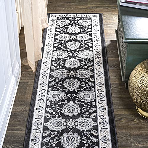 JONATHAN Y Cherie French Cottage Black/Cream Runner Rug, 2x8, Vintage, Bohemian, Easy-Cleaning for Living Room, Bedroom, Kitchen, Pet Friendly, Non-Shedding (MDP505D-28) - color: Black/Cream, size: 2' x 8' (Runner)
