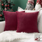 MIULEE 24x24 Inch Euro Sham Velvet Pillow Covers, Set of 2 Large Square Decorative Pillows -Wine Red Super Soft for King Bed, Sofa, Couch, Accent Chairs