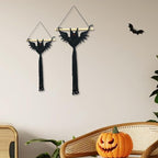 HVEST 2PCS Black Halloween Bat Macrame Wall Hanging Boho Decor Scary Black Bat, Gothic Handmade Woven Tapestry for Bedroom Spooky Halloween Decorations Macrame Wall Art for Living Room