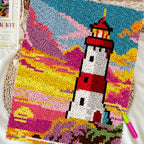 ORIGACH Lighthouse Latch Hook Rug Kit for Adults Printed Rug Making Kit Handmade Carpet Tapestry Cover with Hook Latch and Preprinted Canvas, Home Arts Crafts Sofa Decor, 20.5x15inch - style: Lighthouse