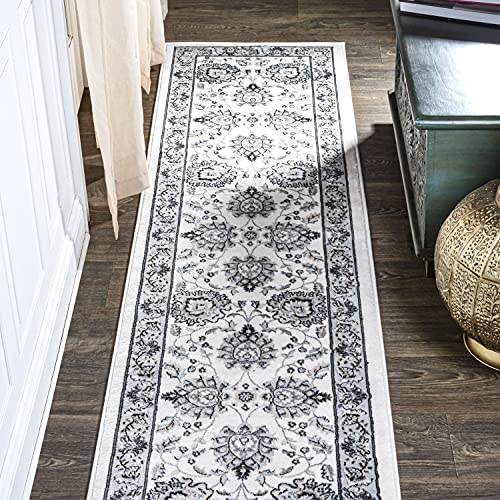 JONATHAN Y Cherie French Cottage Cream/Light Gray Runner Rug, 2x8, Vintage, Bohemian, Easy-Cleaning for Living Room, Bedroom, Kitchen, Pet Friendly, Non-Shedding (MDP505F-28) - color: Cream/Light Gray, size: 2' x 8' (Runner)