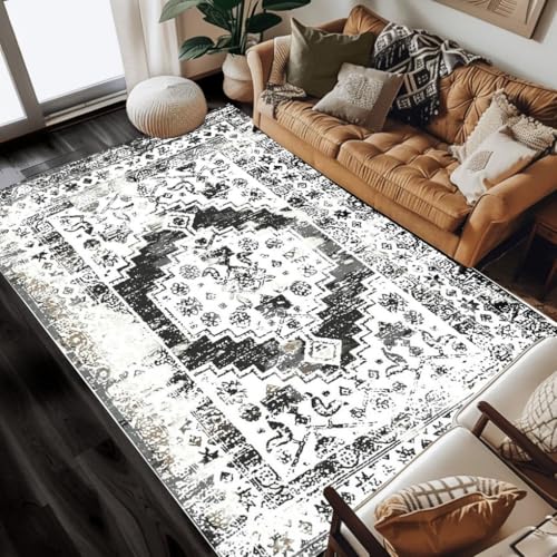 Vintage Distressed Area Rugs Black Grey Soft Wool Machine Washable 2x3 Large Rug for Living Room Bedroom Diningroom Traditional Retro Carpet Dorm Nursery Guestroom Farmhouse Floor Rug Runners - color: K, size: 2x3