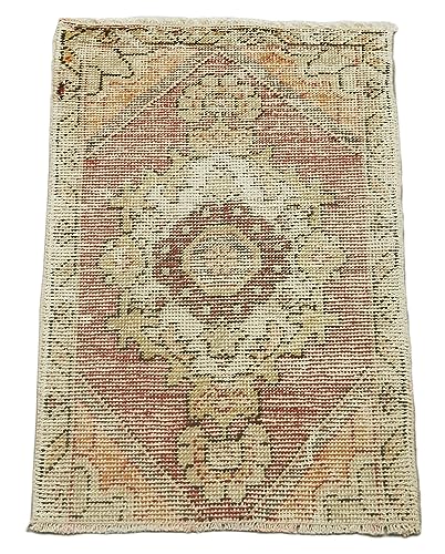 1'5" x 2'7" - 44 x 79 Cm Overdyed Beige Bohemian Wool Cotton Handmade Handknotted Vintage Turkish Area Rug for Living Room Bedroom Nursery Hallway Indoor
