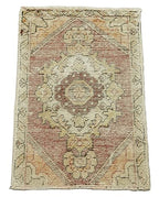 1'5" x 2'7" - 44 x 79 Cm Overdyed Beige Bohemian Wool Cotton Handmade Handknotted Vintage Turkish Area Rug for Living Room Bedroom Nursery Hallway Indoor