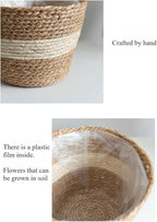 Water Hyacinth & Corn Stalk Woven Plant Basket with Plastic Liner Indoor Rustic Planter Basket for Home Floor Potted Plants Decorative Flower Pot Holder(8.66inch)