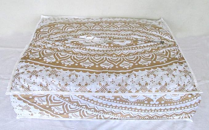 ICC Large Square Floor Pillow Cover Hippie Ottoman Pouf Cover Daybed Cotton Mandala Cushion Cover with Heavy Duty Zipper Seating Ottoman Poufs Dog-Pets Bed (White Gold Ombre, 35" Square)