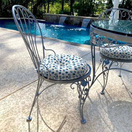 LVTXIII Outdoor Bistro Chair Cushions, 15"x15"x4" Round Patio Chair Cushions, All Weather Tufted Seat Cushions for Patio Furniture Use, Set of 2, Brush Blue - color: Brush Blue