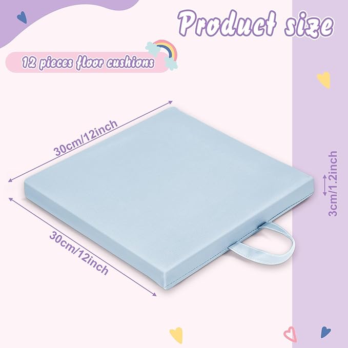 Sawysine 12 Pcs Floor Cushions Classroom Flexible Floor Seating with Handle for Kids in Home School Classroom Kindergarten Daycare Nursery(Fancy Color,Square)