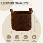 boldmonkey Blanket Basket 15 " x15 x13 2 Pack, Fabric Large Basket with Leather Handle, Dirt Clothes Laundry Basket Round for Babies, Dogs and Living Room-Brown