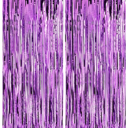 Crosize 2 Pack 3.3 x 9.9 ft Purple Foil Fringe Backdrop Curtain, Tinsel Curtain Streamers for Birthday Bachelorette Valentines Day Graduation Parties - color: Purple, size: 2 Pack