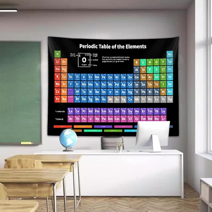 Periodic Table of Elements Poster Tapestry, Science Lab Chemistry Educational Decor Art Tapestries Wall Hanging for Classroom Kids Bedroom Dorm Teacher Office Desk Decor 60X40"