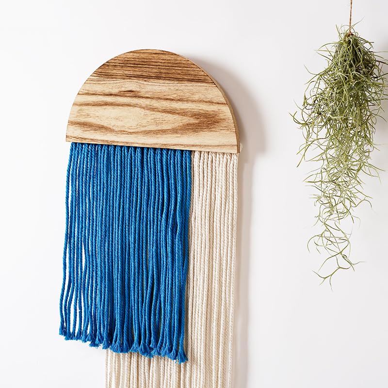 Macrame Wall Hanging, Boho Woven Tapestry, Modern Tassel Wall Decor, Handmade Wall Art Tapestry for Bedroom, Living Room, Home, Bohemian Apartment Decoration Ornament Craft (Blue Semicircle) - color: Blue Semicircle