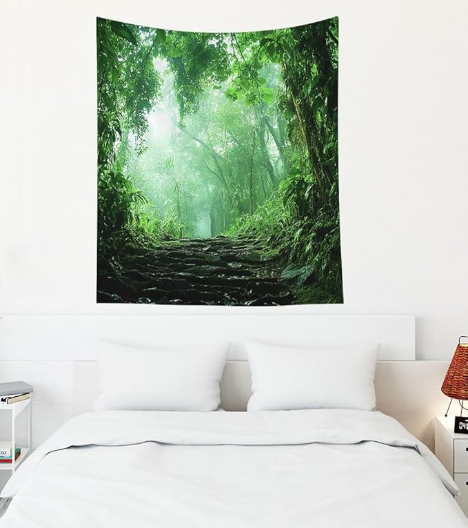 EMMTEEY Forest Tapestry Spring Green Forest Road 50X60 Inch Vertical Tapestry Wall Art Hanging Tapetries for Bedroom Living Room Dorm Décor