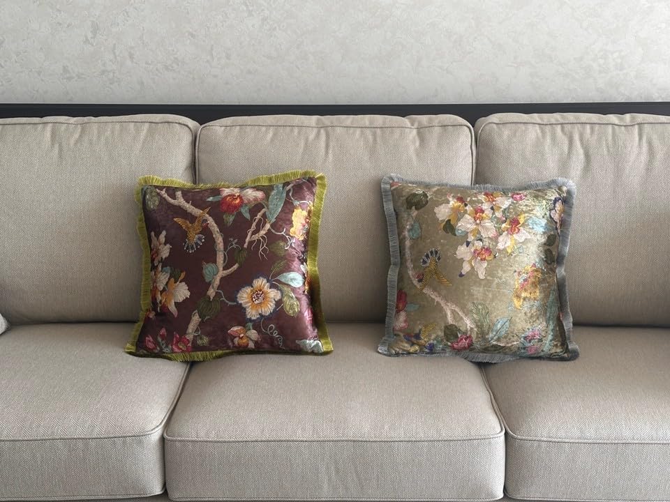 GUMAS Original Luxurious Floral and Bird Print Velvet Throw Pillow Cover, 18x18 Cushion Cover with Vintage Style Design (1, Turquoise Cover) - color: Turquoise Cover