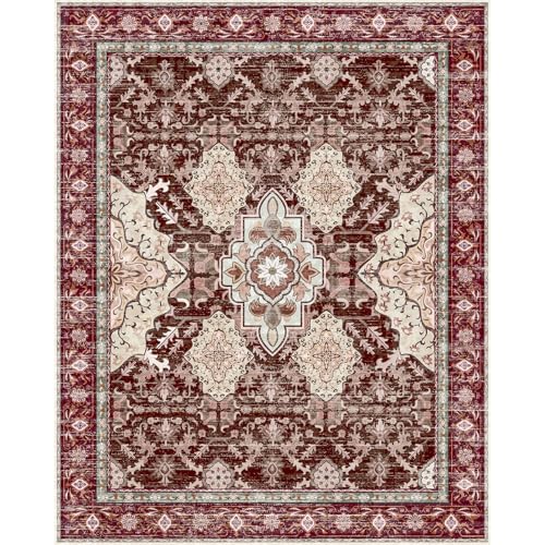 AMTOVO 8x10 Area Rugs for Living Room, Large Non-Slip Washable Rug, Boho Vintage Retro Medallion Print Pattern Carpet for Bedroom Dining Room Home Office Nursery Dorm Farmhouse, Vintage Red - color: Vintage Red, size: 8' x 10' (Rectangular)