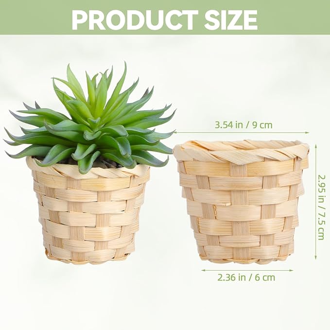 Zerodeko Mini Woven Bamboo Storage Basket 3.54X3.54X2.95 Inch Portable Set of 10 Natural Rustic Organizer for Home Office Tabletop Fruit Display and Artificial Flower Holder