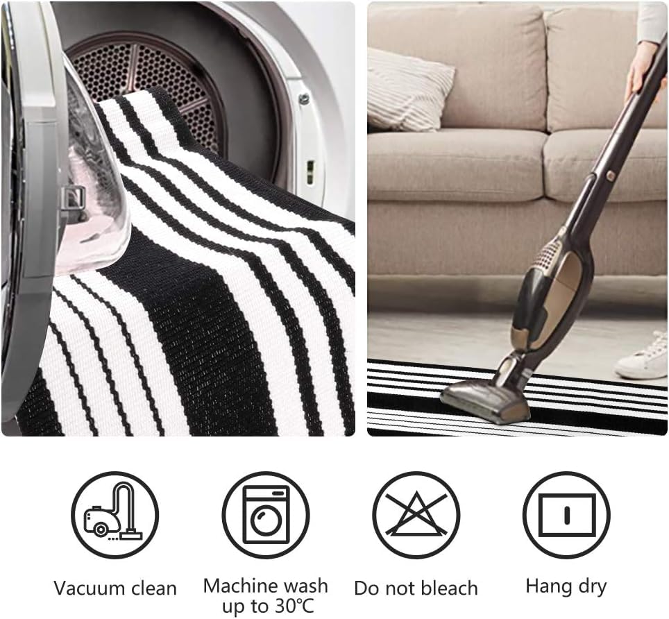 KaHouen Black and White Striped Rug (27.5 x 43 Inches),Black and White Outdoor Rug, Hand-Woven Striped Rug Indoor/Outdoor Area Rug Front Door Floor Mat for Farmhouse/Porch/Living Room.