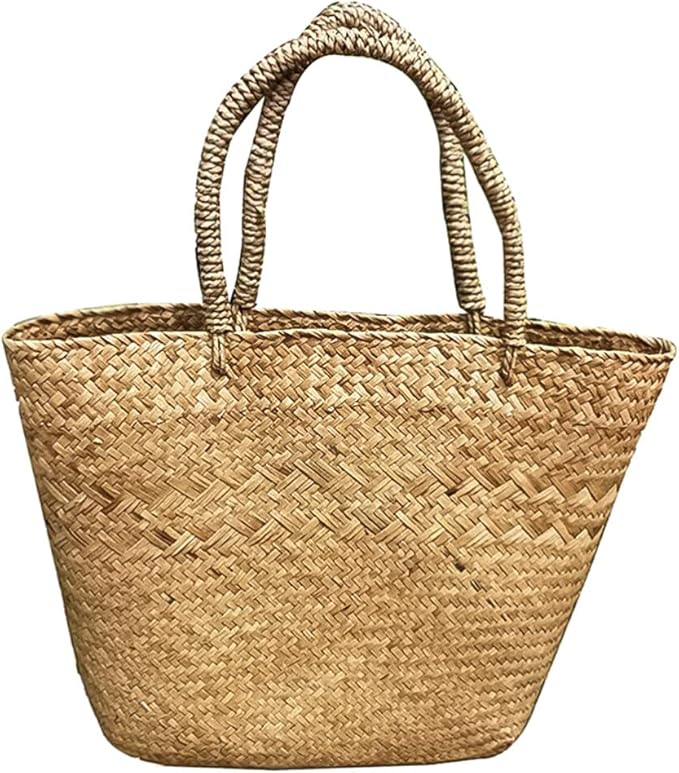 Cabilock Woven Tote Woven Bag Basket Tote Wicker Bag Seagrass Basket Garden Plant Container for Storage Laundry Picnic Beach Storage Bins Toys