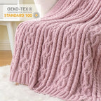 Battilo Pink Throw Blanket for Couch, Cable Knit Blanket, Soft Chenille Throw Blanket, Cozy Warm Blankets for Girls Daughter Women Gifts for Mom, 51"x67", Blush - color: Blush