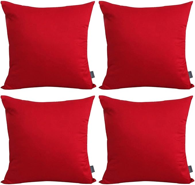 Thmyo 4-Pack 100% Cotton Comfortable Solid Decorative Throw Pillow Case Square Cushion Cover Pillowcase Sublimation Blank Pillow Covers DIY Throw Pillowcase for Sofa Christmas(24x24 inch/ 60x60cm,Red)