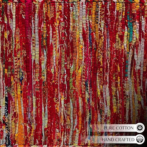 Ramanta Home Cotton Chindi Hand Woven Rug - 3x5 ft Multi Color, Reversible Area Rugs for Living Room, Kitchen, Bedroom, Biodegradable Bohemian Throw Carpet for Hpme & Office Patio - 36x60 Inches - color: Multi Color, size: 3 x 5 feet