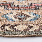 SAFAVIEH Kilim Collection 5' Round Natural/Blue KLM760M Handmade Flatweave Premium Jute Entryway Foyer Living Room Bedroom Kitchen Area Rug - size: 5' (Round)