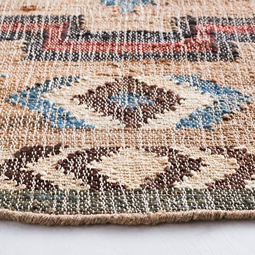 SAFAVIEH Kilim Collection 5' Round Natural/Blue KLM760M Handmade Flatweave Premium Jute Entryway Foyer Living Room Bedroom Kitchen Area Rug - size: 5' (Round)