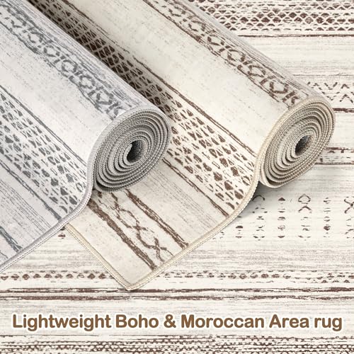 Tortania Area Rug Living Room Rugs - 5x7 Washable Large Soft Neutral Boho Moroccan Bohemian Farmhouse Rug Indoor Floor Carpet for Bedroom Under Dining Table Home Office Decor - Brown Beige - color: Beige, size: 5' x 7' (Rectangular)