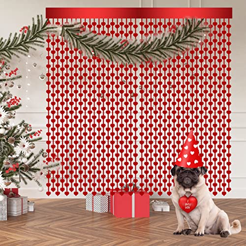 2 Pack 3.2ft x 6.6ft Valentine's Day Metallic Foil Fringe Curtain, Red Heart Shape Tinsel Curtains Streamers Photo Props Backdrop for Engagement Wedding Party Decorations - color: Red