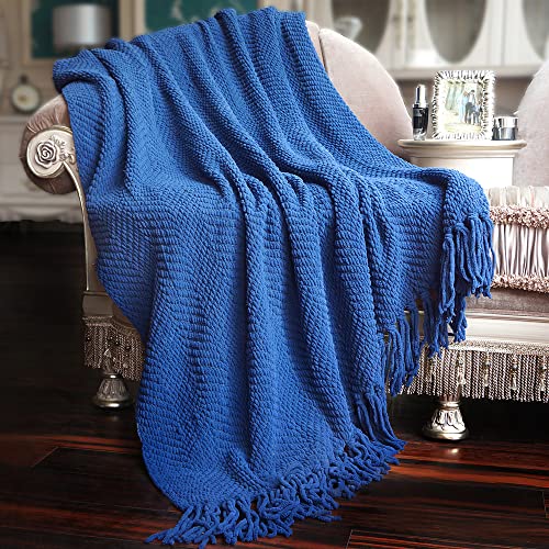 Home Soft Things Blue Throw Blanket Knitted Tweed Throw 50'' x 60'', Snorkel Blue, Super Soft Cozy Warm Comfortable Breathable Throw for Living Room Chair Couch Bed Sofa Bedroom Home Décor - color: Snorkel Blue, size: 50 in x 60 in