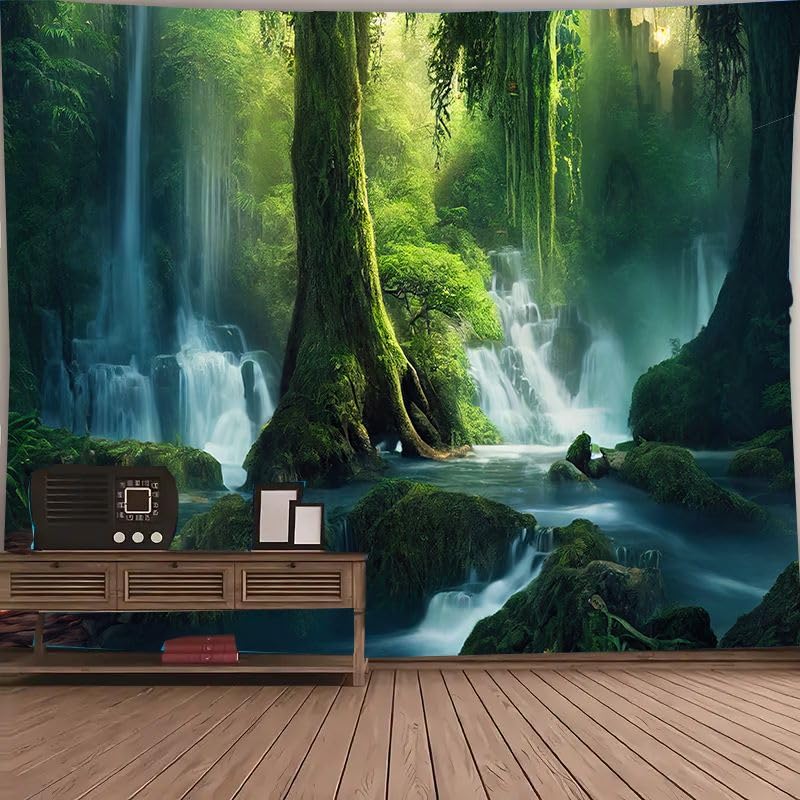 FENDROM Waterfall Jungle Tapestry, Nature Primary Forest Landscape Art Decor for Bedroom Living Room Office Home Mystical Wonderland Scenery Decoration - color: Jungle, size: 59"L x 39"W