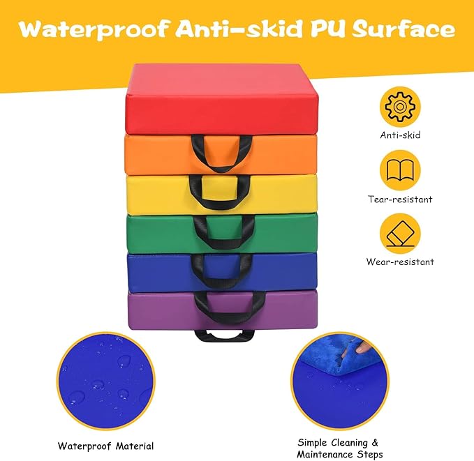 6 Pcs Square Floor Cushions for Kids, 15'' Soft Foam Floor Seating w/Handles, Colored Flexible Seating for Classroom Elementary, Story Time, Kindergarten, Daycare, Preschool & Nursery