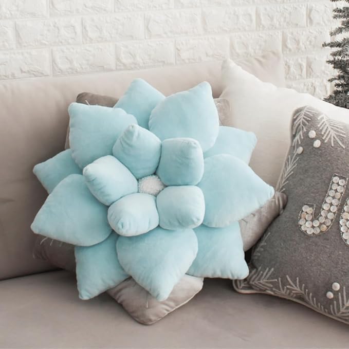 Green Philosophy Co. Poinsettia Pillow - Frost Blue
