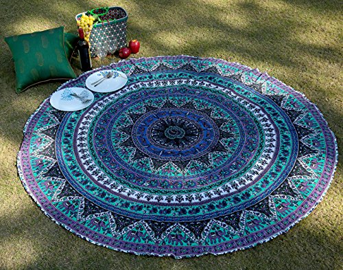 RAJRANG Hippie Tapestry Sea Green Printed Cotton Tapestry | 20x20 Inches D-72 Sheeting Wall Hanging for Bedroom & Living Room | Boho Mandala Decorative Art for Home Decor