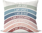 QIYUHOY Rainbow Classroom Throw Pillow Covers, Book Center Calming Corner Playroom Decor Pillow Case, Crimson Pillow Cover, I Am Kind Smart Brave Confidence 18x18 Inch Pillowcase（Crimson）