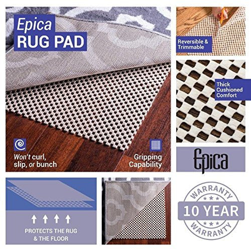Epica Super-Grip Non-Slip Area Rug Pad 5 x 8 for Any Hard Surface Floor, Keeps Your Rugs Safe and in Place - size: 5' x 8' (Square)