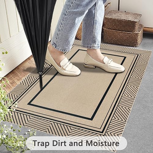 Capslpad Easy Jute 3x5 Outdoor Rug, Geometry Line Patio Rug, Washable Front Porch Rug, Farmhouse Non-Slip Entryway Rugs for Indoor Outdoor, Black - color: Black, size: 3' x 5' (Rectangular)