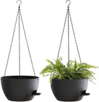 10 Inch Hanging Baskets 2 PC with Chains, Self-Watering Hanging Planters for Indoor Outdoor Plants, Plastic Hanging Flower Pots,Black