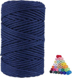 FLIPPED 100% Natural Cotton Macrame Cord,5mm x110 Yards Macrame Cords Colored Cotton Macrame Rope Craft Cord for DIY Crafts Knitting Plant Hangers Christmas Wedding Décor（Dark Blue）