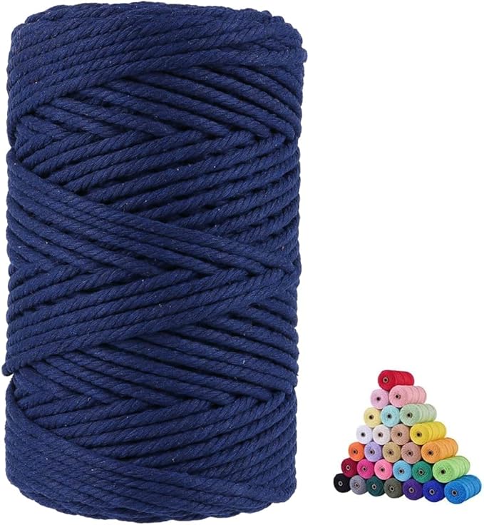 FLIPPED 100% Natural Cotton Macrame Cord,5mm x110 Yards Macrame Cords Colored Cotton Macrame Rope Craft Cord for DIY Crafts Knitting Plant Hangers Christmas Wedding Décor（Dark Blue）