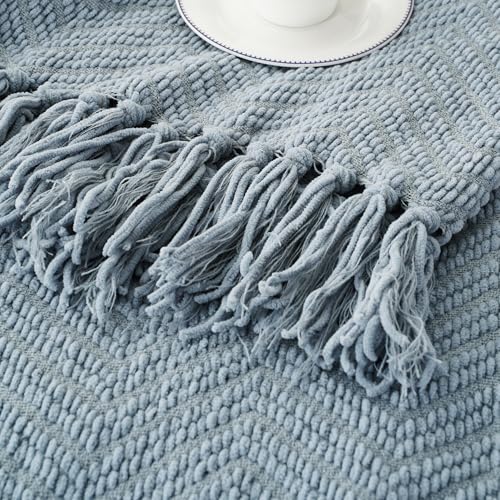 BATTILO HOME Blue Grey Throw Blanket for Couch, Chenille Knit Throw Blankets, Super Soft Dusty Blue Throw Blanket with Tassels for Bed,Sofa and Living Room,50" x 60" - color: Bluish Grey, size: 50"x60"