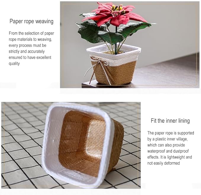 Ochine Small Plant Basket for Plants, Modern Storage Basket Decorative Natural Rope Basket, Flower Pot Table Indoor Planters, Small Storage Organizer Basket Rustic Home Decor