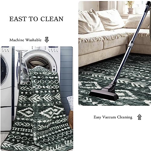 Lahome Boho Moroccan Kitchen Rug, Washable Black White 2x4 Entryway Rugs Non Slip with Rubber Backing, Low-Pile Soft Farmhouse Tribal Print Throw Rug Indoor Small Carpet for Bathroom Entry Varena - color: Black/White, size: 2' x 4'