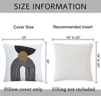 Boho Geo Accent Throw Pillow Covers Tribe Modern Round Arched Geometric Decorative Abstract Pillowcase for Bed Couch Living Room,1 Set of 18x18,Brown and Black